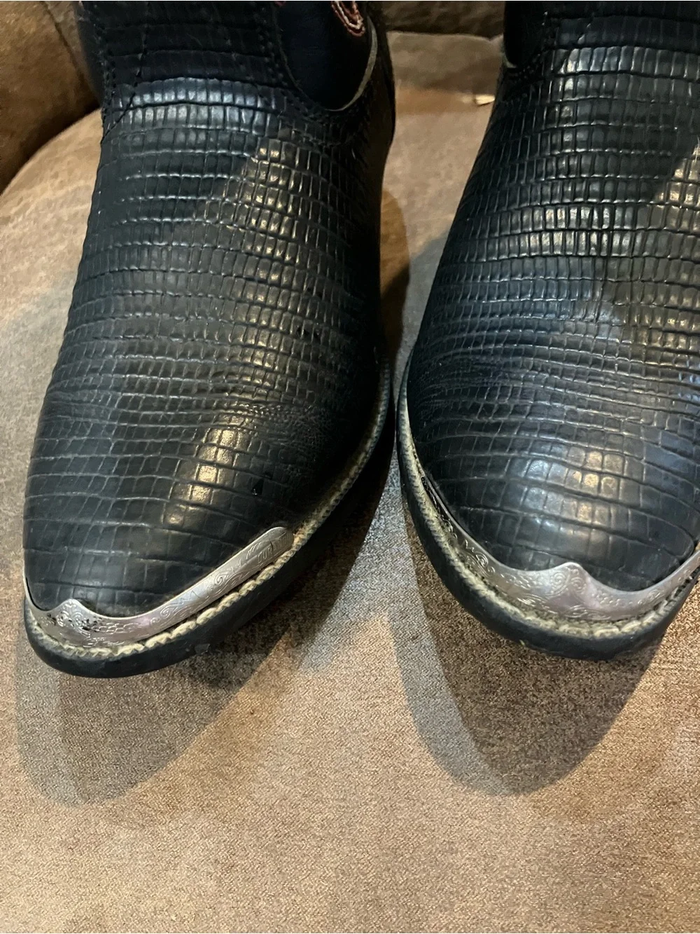 Boys Black Embossed Western Boots with Contrast Stitching